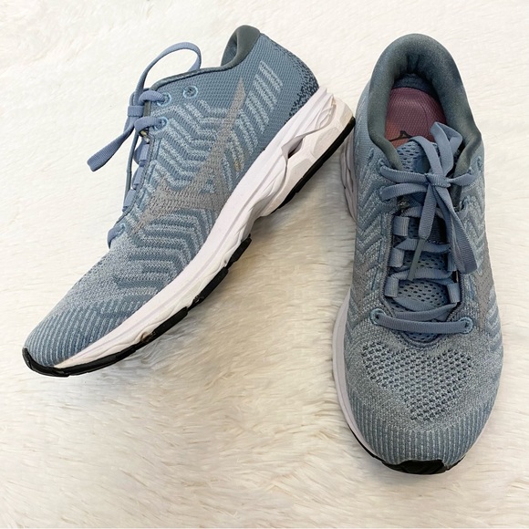 Mizuno Shoes - Mizuno Waver Rider 23 Waveknit 3 Performance Running Sneakers Blue Fog Women's 8